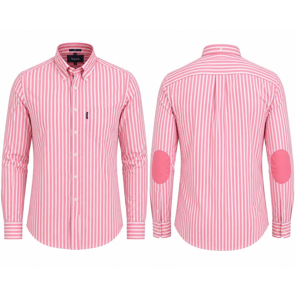 Faconnable Men's Button Down Shirt Pink White Stripe Elbow Patches Size Medium